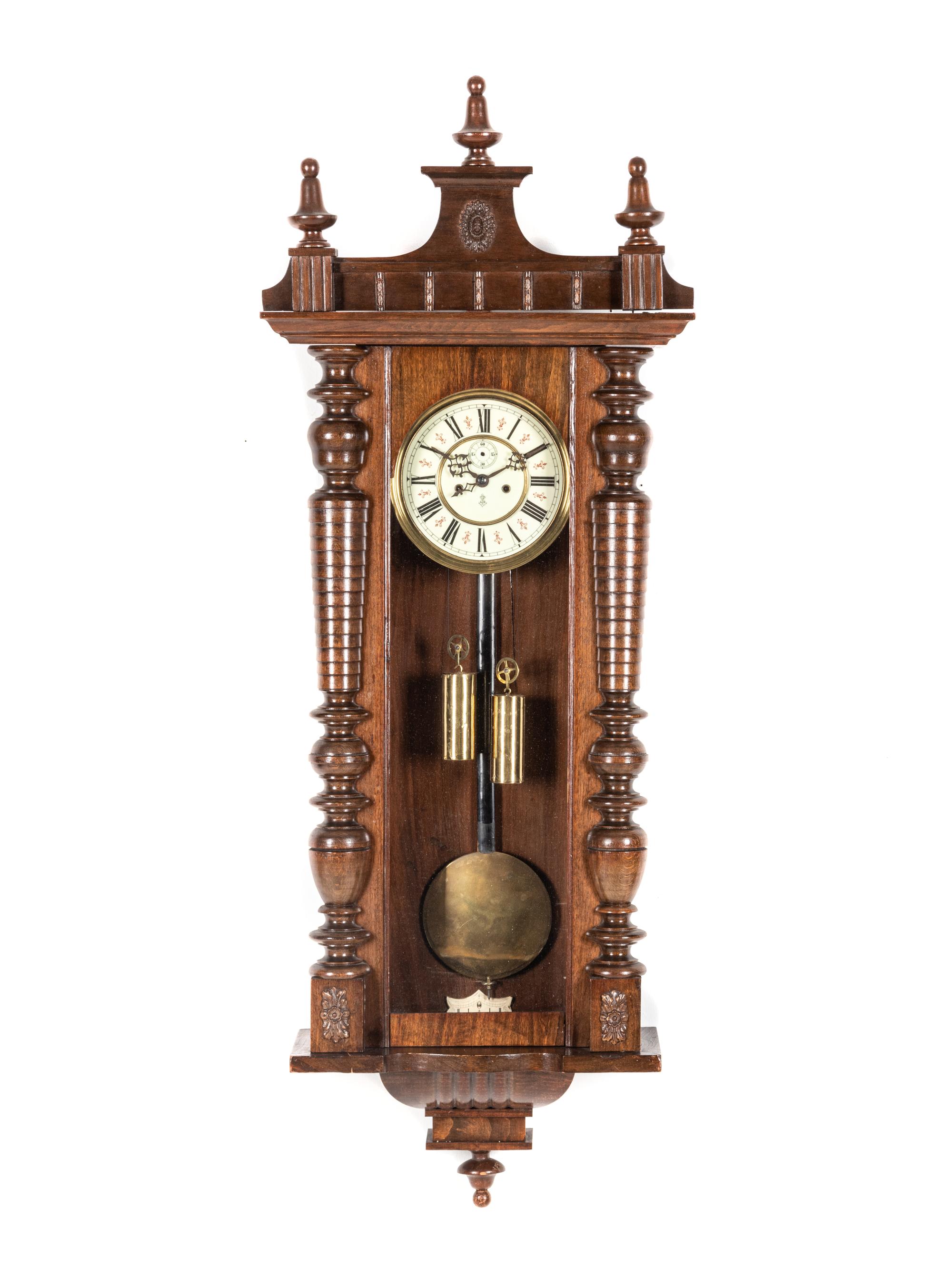 A Continental Walnut Regulator Clock