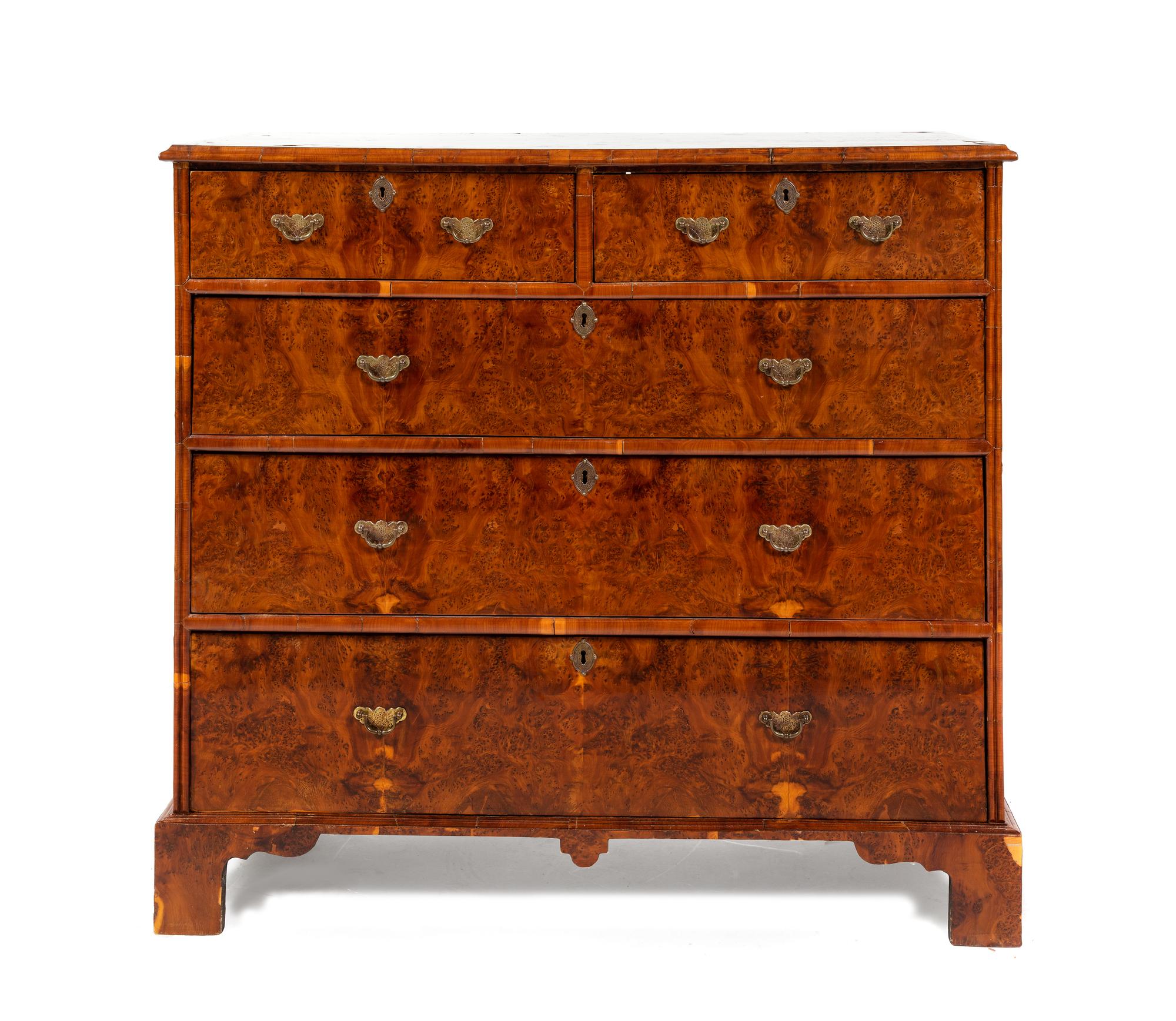A George II Burl Walnut Chest of Drawers