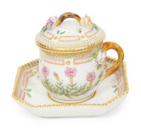 Seven Royal Copenhagen Flora Danica Porcelain Custard Cups and Saucers