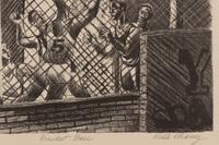 A group of six American prints (Ruth Chaney, Basketball ; Maxim Gottlieb, The Village Thief ; John Gregory, Cortez Street, Boston ; Lawrence Kupferman, Victorian Mansion ; Reginald Marsh, Star Burlesque ; William Sharpe, Ambulance )