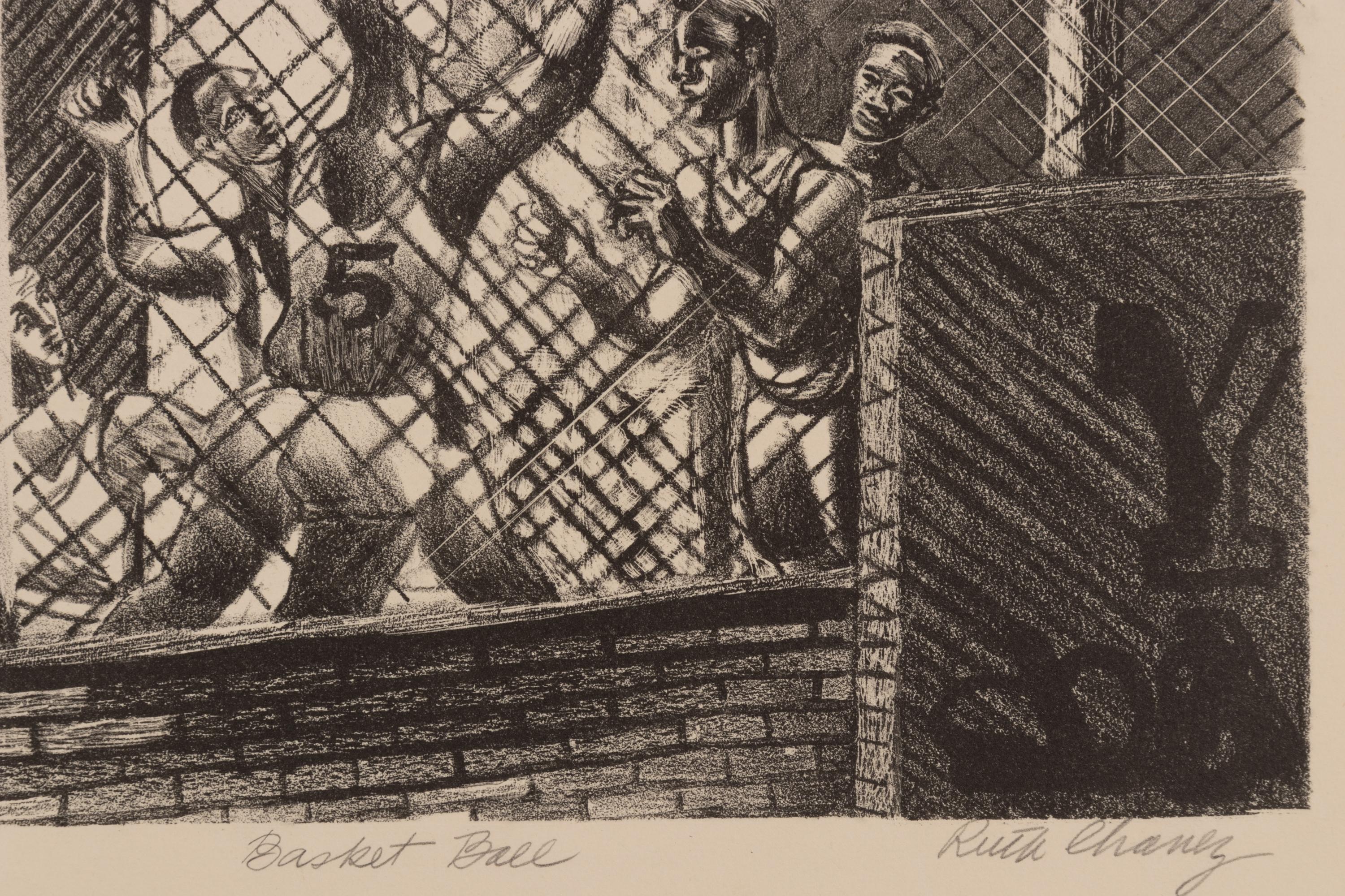 A group of six American prints (Ruth Chaney, Basketball ; Maxim Gottlieb, The Village Thief ; John Gregory, Cortez Street, Boston ; Lawrence Kupferman, Victorian Mansion ; Reginald Marsh, Star Burlesque ; William Sharpe, Ambulance )