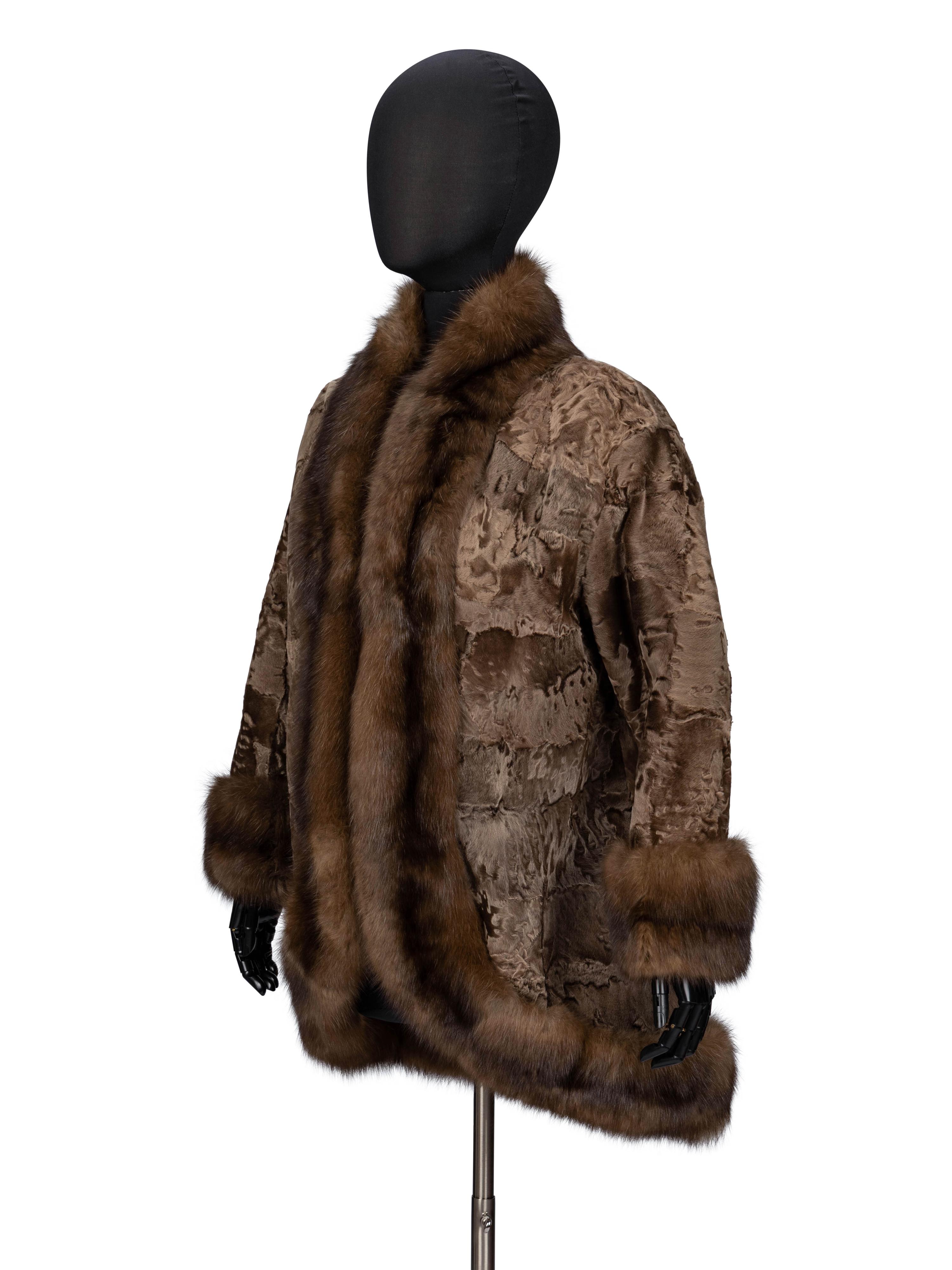 A Brown Broadtail & Sable-Trimmed Coat