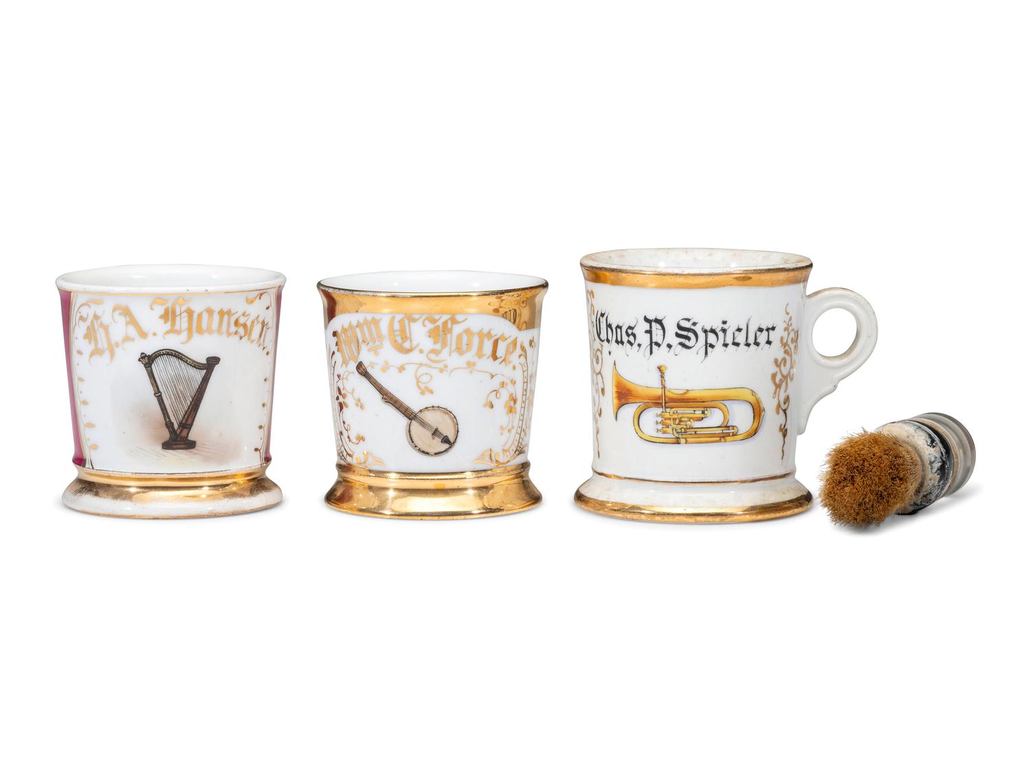 Three Musician's Porcelain Occupational Shaving Mugs