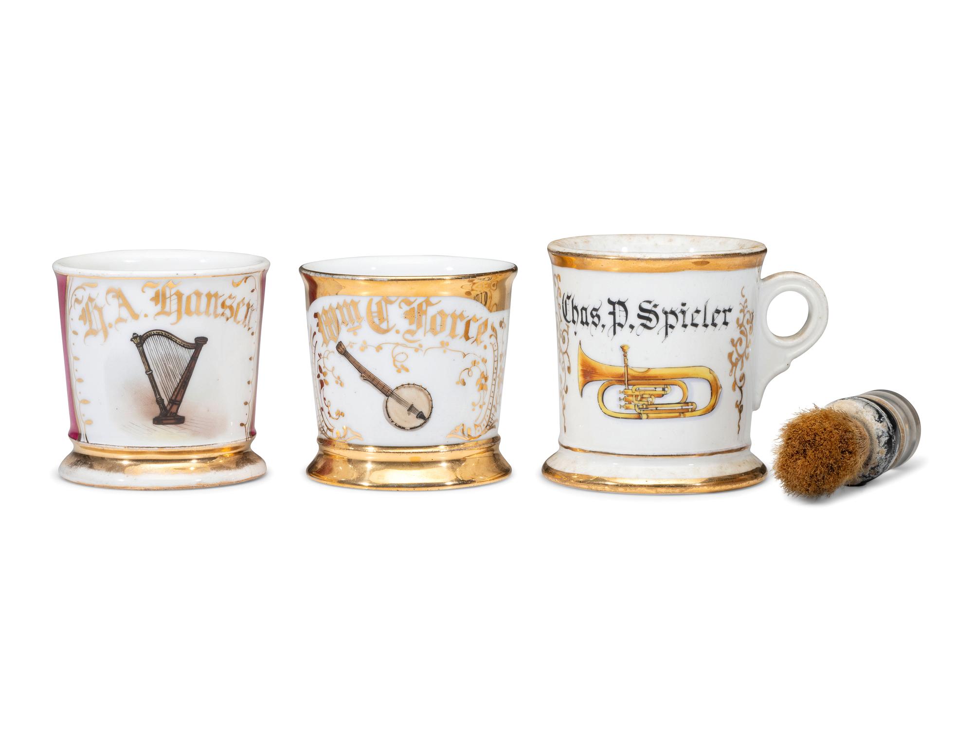 Three Musician's Porcelain Occupational Shaving Mugs