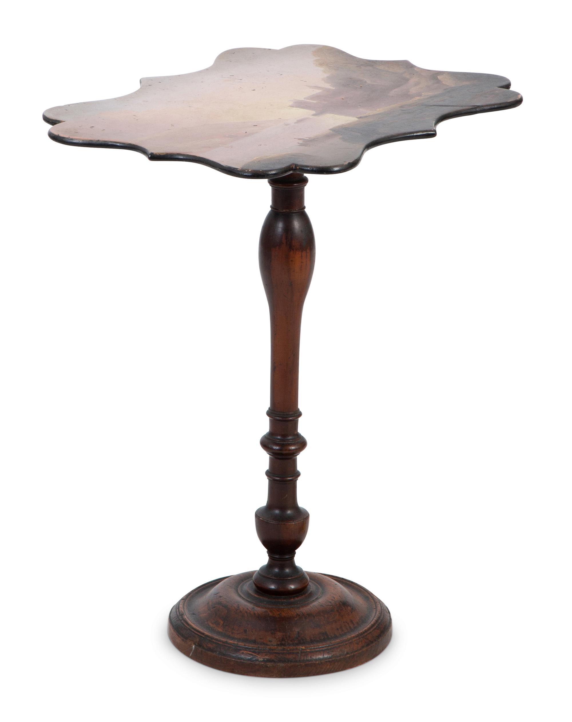 A Victorian Hand-Painted English Side Table on a Turned Oak Base