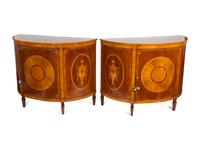 A Pair of George III Style Inlaid Mahogany Demilune Commodes — 20TH CENTURY