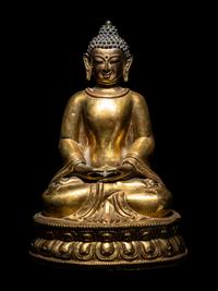 A Large Tibetan Gilt Bronze Figure of Seated Buddha