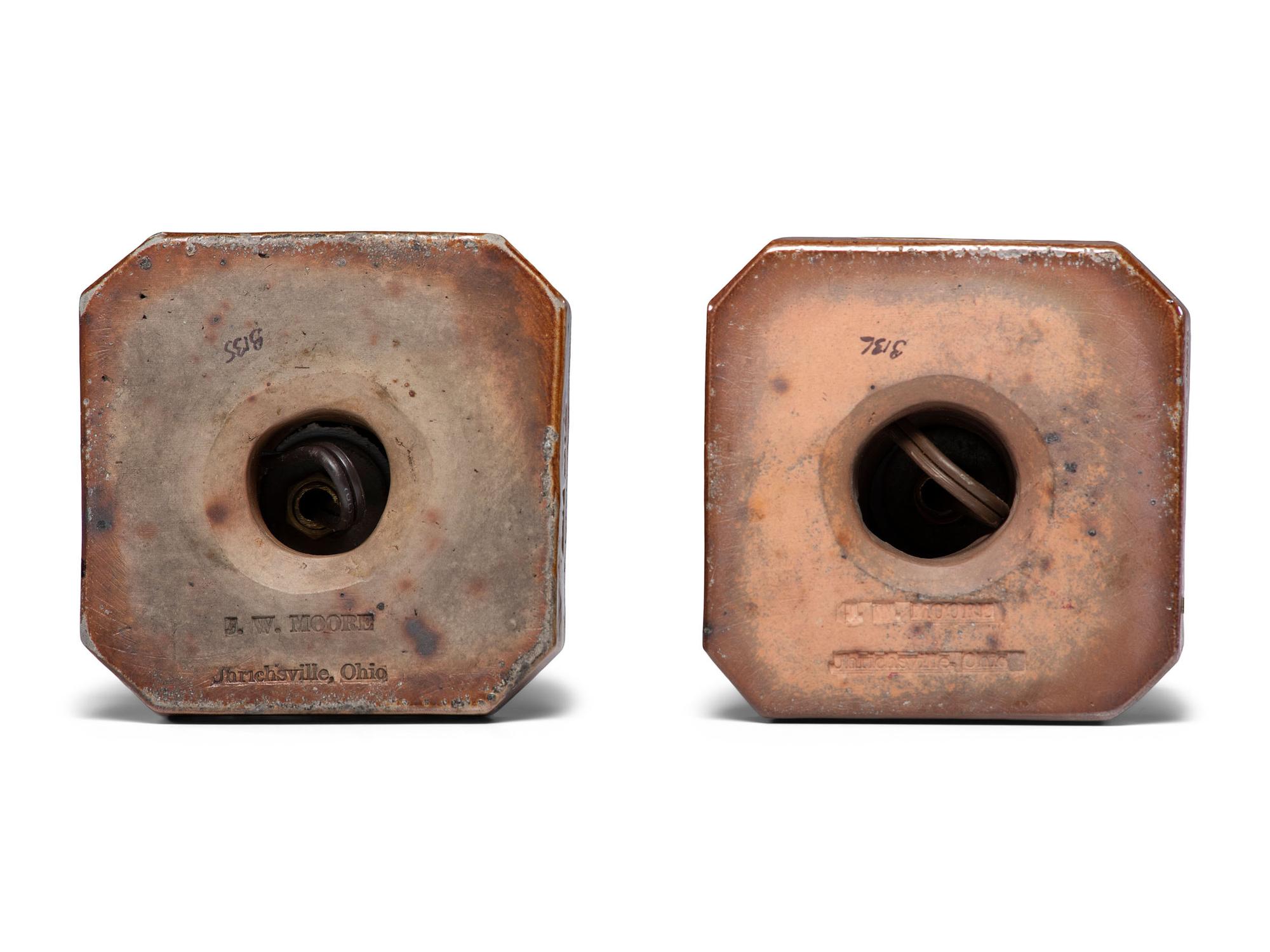A Pair of G. W. Moore Glazed Sewer Tile Souvenir Lamp Bases