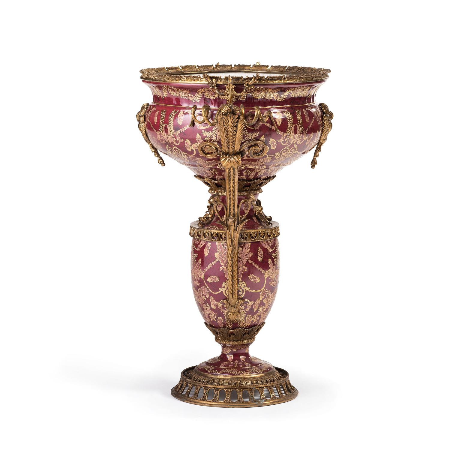 A Gilt Metal Mounted Glazed Earthenware Floor Vase