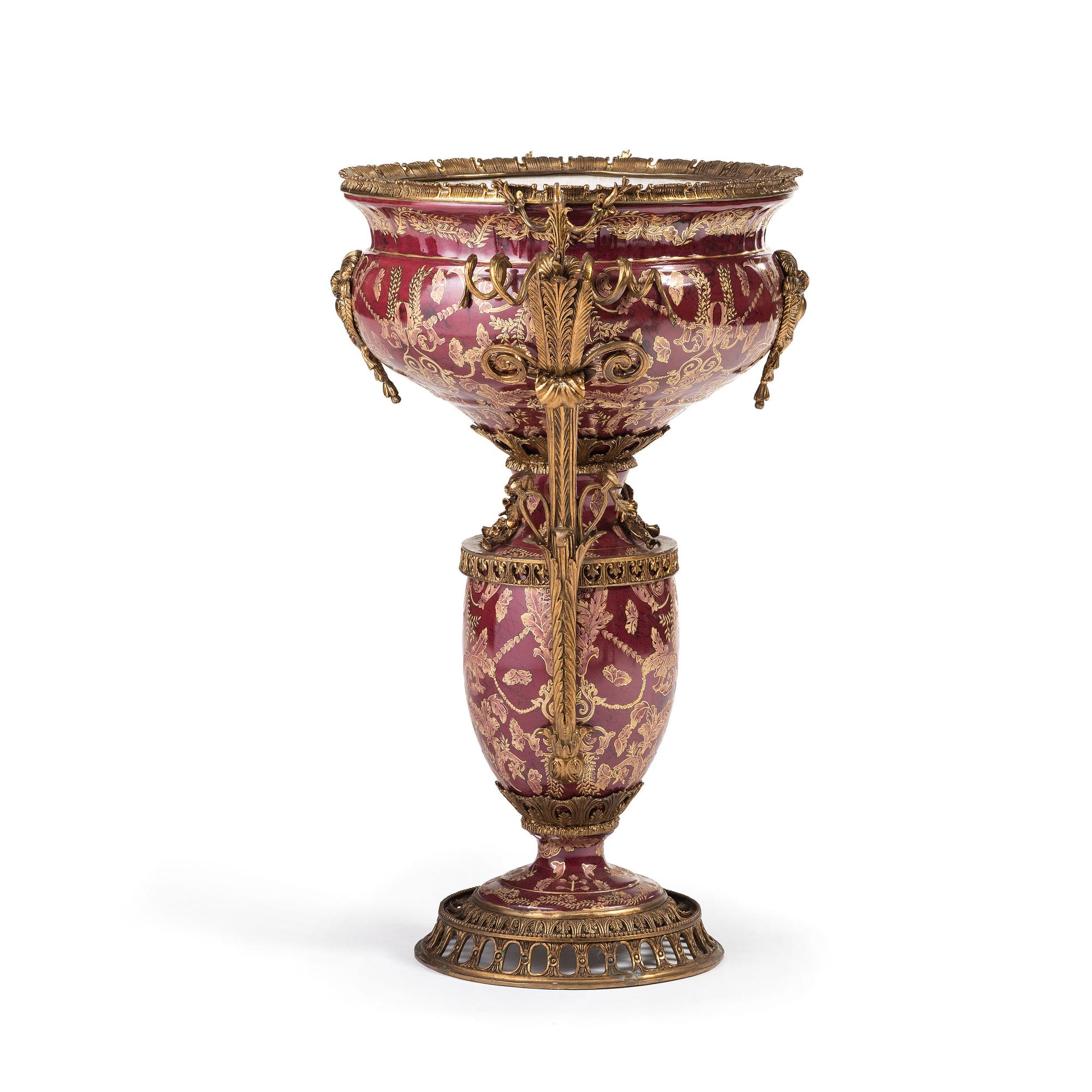 A Gilt Metal Mounted Glazed Earthenware Floor Vase