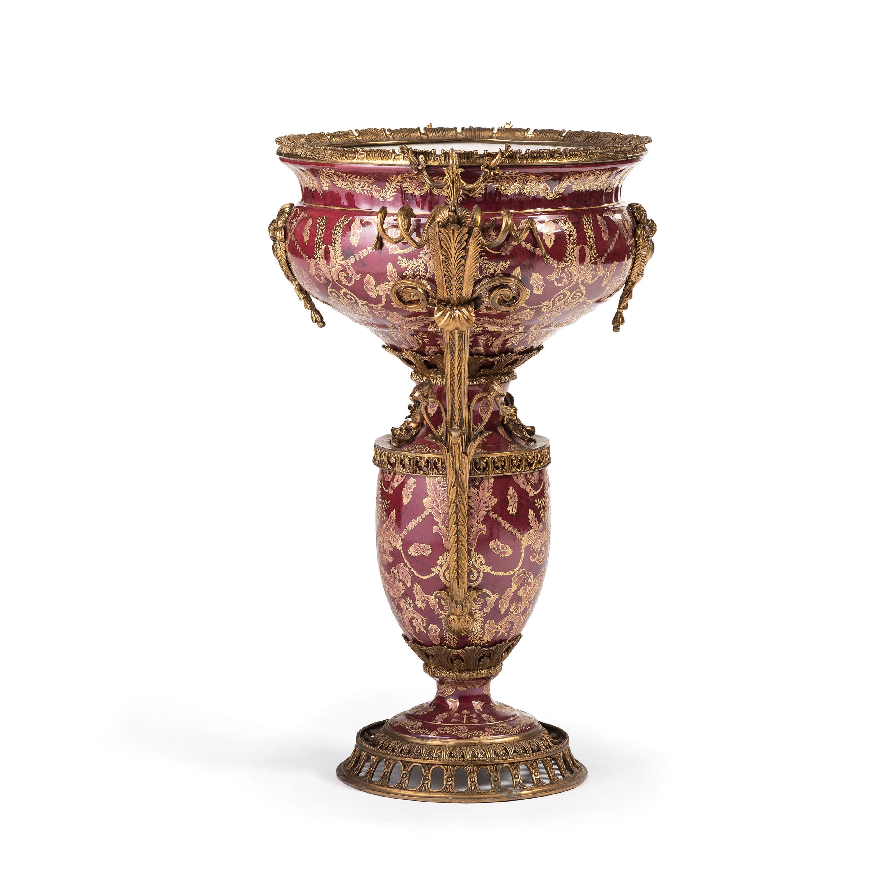 A Gilt Metal Mounted Glazed Earthenware Floor Vase