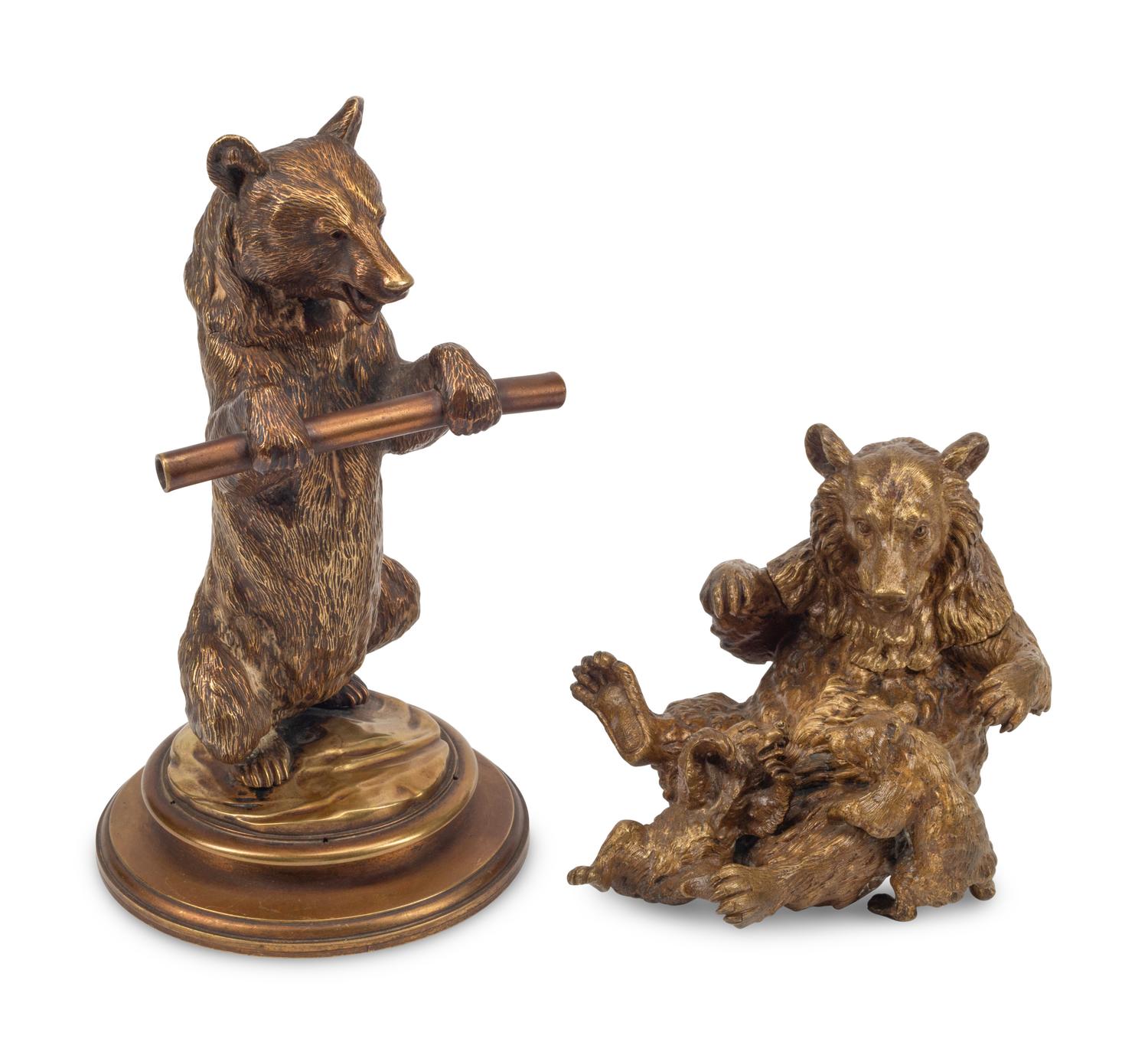 Two Continental Gilt Bronze Bear-Form Inkwells