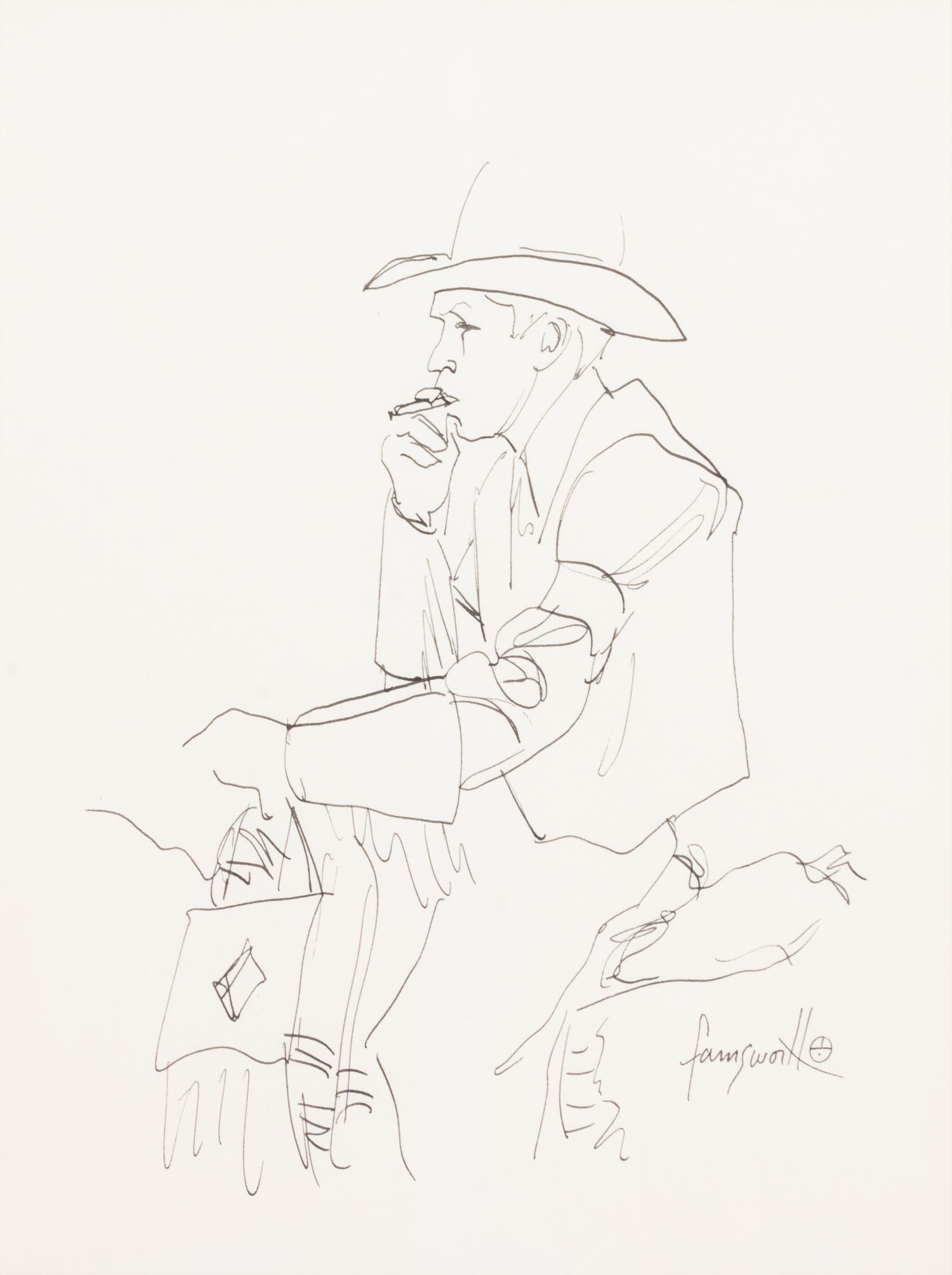 Cowboy Smoking Cigar on Horse
