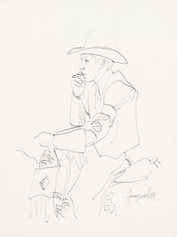 Cowboy Smoking Cigar on Horse