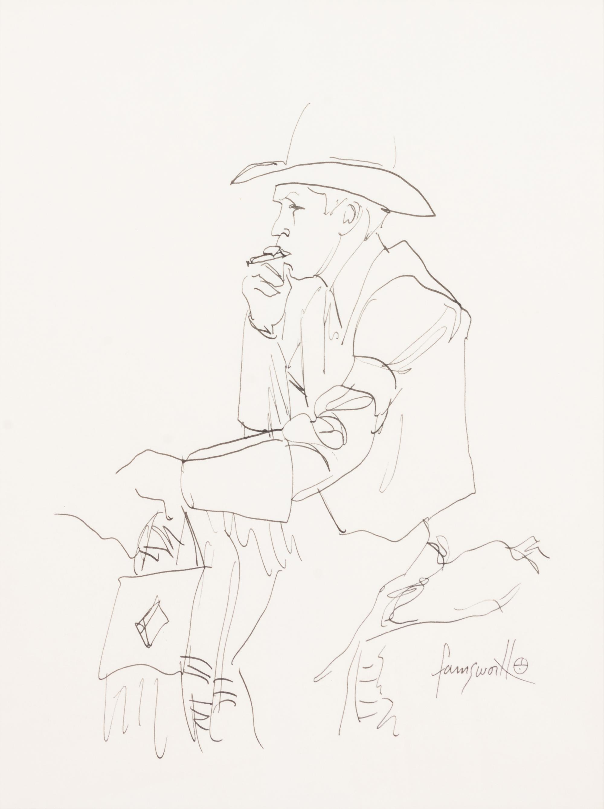 Cowboy Smoking Cigar on Horse