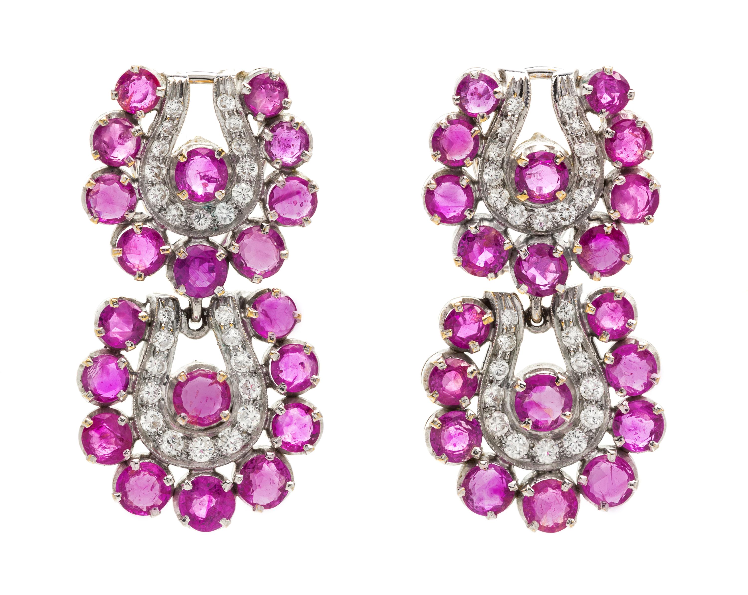 A White Gold, Ruby and Diamond Demi Parure, 66.20 dwts.