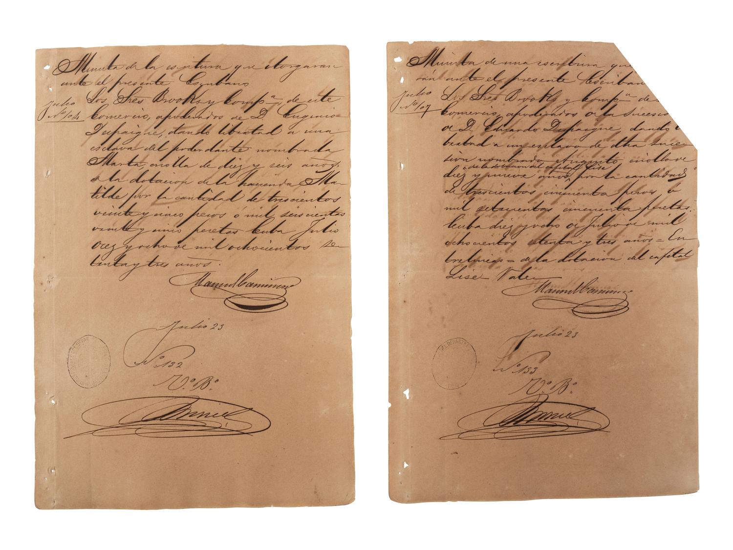 [ENSLAVEMENT & ABOLITION]. A group of 13 Cuban manumission documents, 1844-1873.
