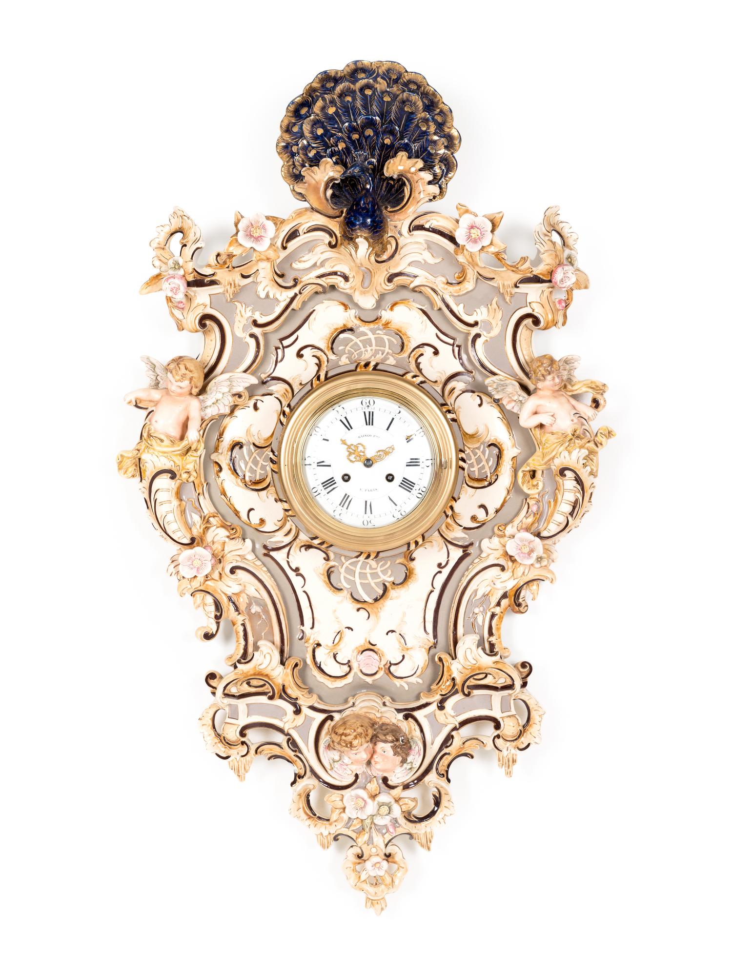 A Continental Majolica Wall Clock