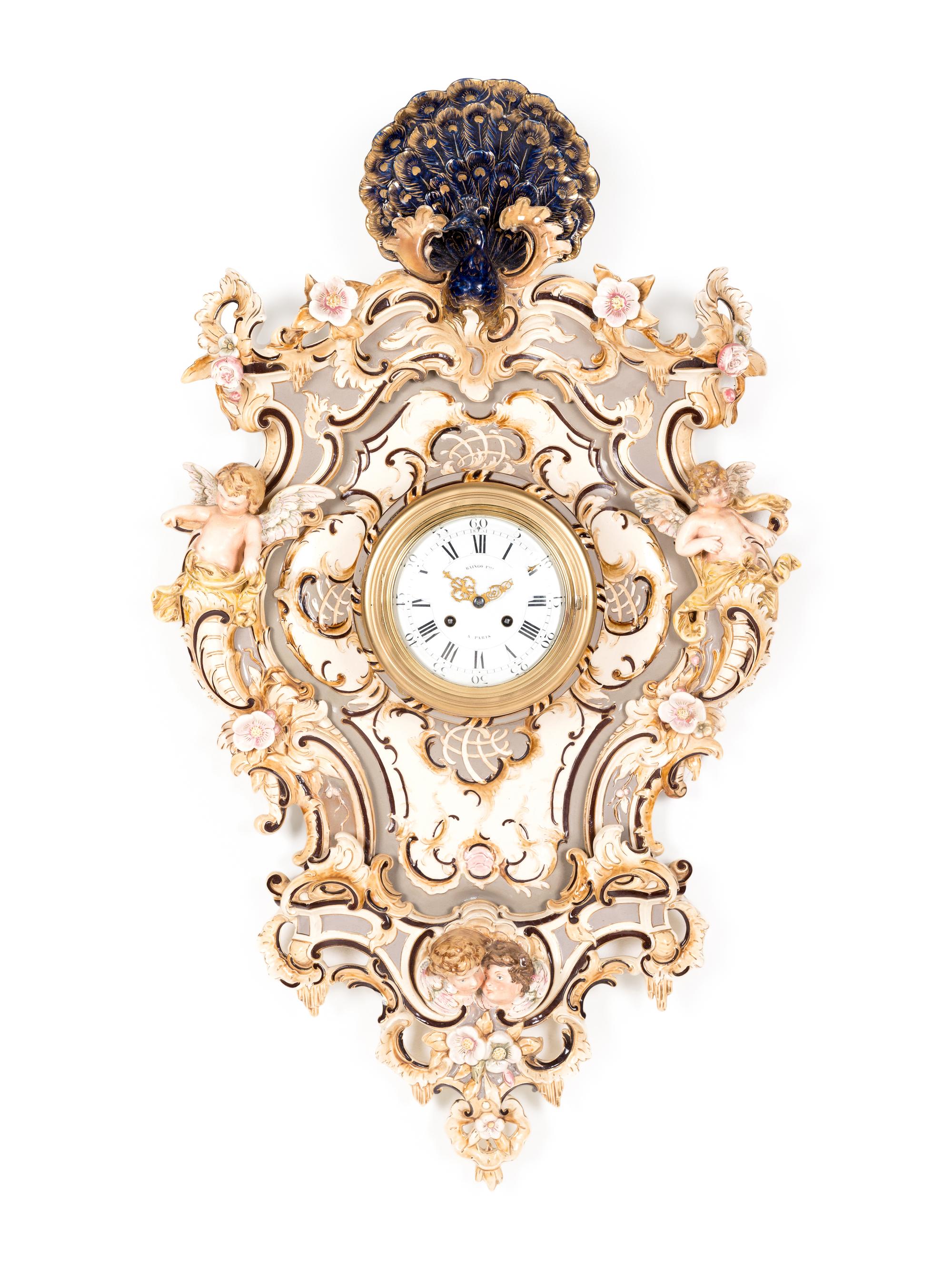 A Continental Majolica Wall Clock