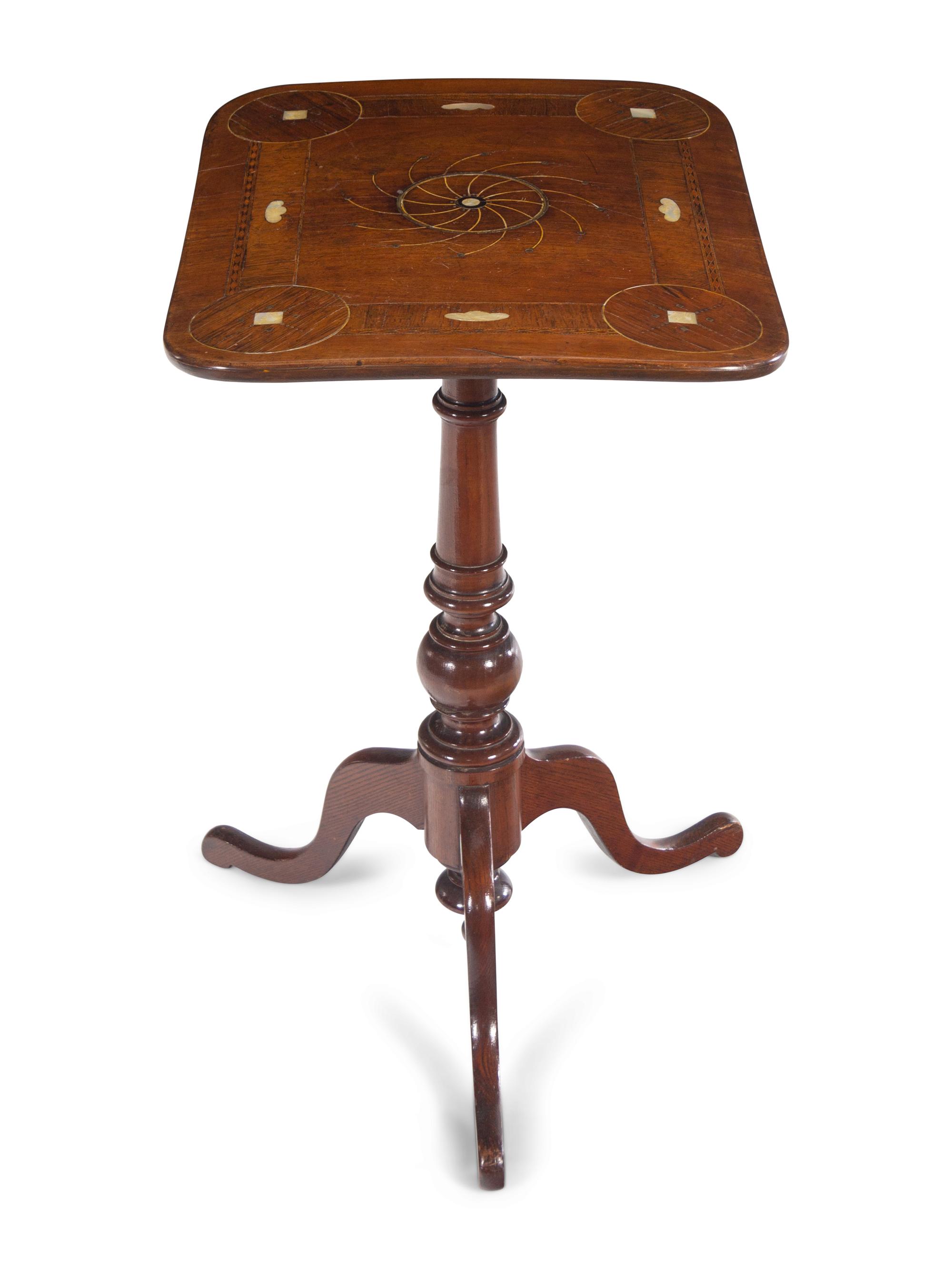 A French Walnut and Mother-of-Pearl Inlaid Marquetry Side Table