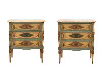 A Pair of Italian Painted Commodini with Marble Tops