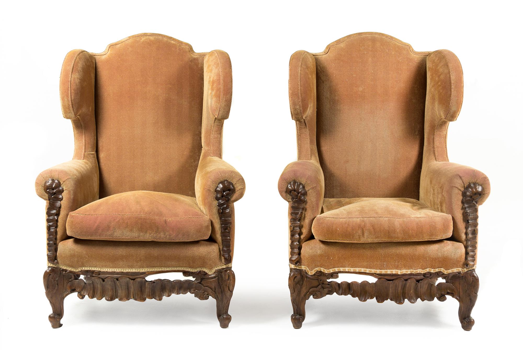 A Pair of Queen Anne Style Wingback Chairs