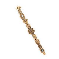 YELLOW GOLD, SEED PEARL, AND MULTIGEM SLIDE CHARM BRACELET