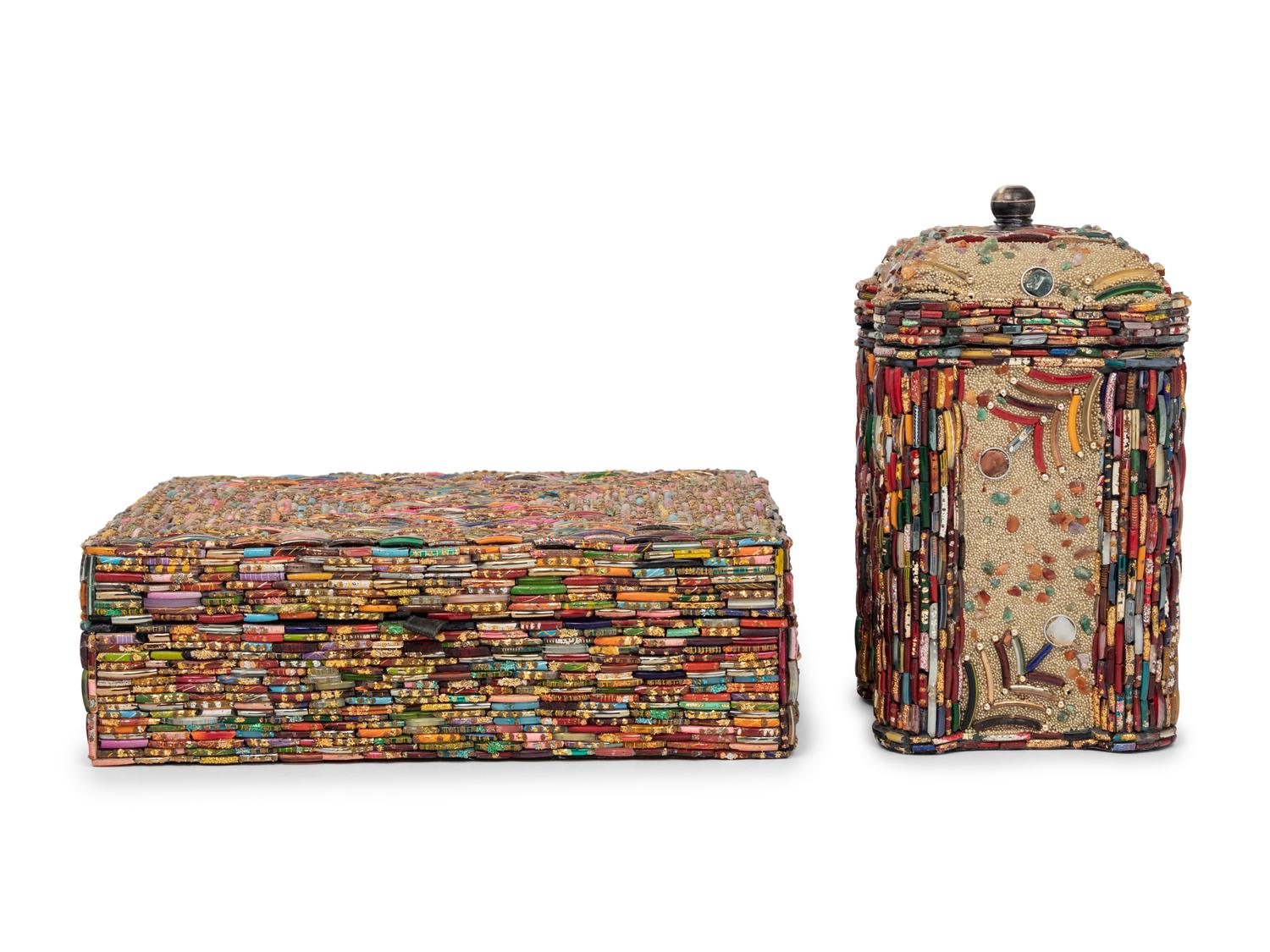 Two Appliqué Beaded Boxes