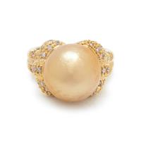CULTURED GOLDEN SOUTH SEA PEARL AND DIAMOND RING