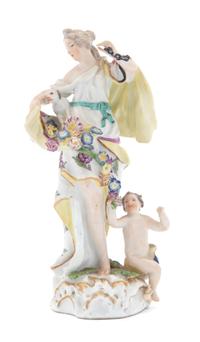 A Meissen Porcelain Figure of Woman with Monkey and Putto Height 6 1/8 inches. — 18TH CENTURY