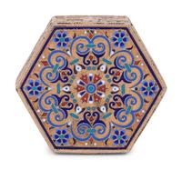 A Russian Enameled Silver-Gilt Hexagonal Snuff Box