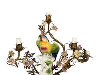 A Near Pair of French Porcelain, Gilt Bronze and Tole Lamps Mounted with Porcelain Parrots — LATE 19TH/EARLY 20TH CENTURY