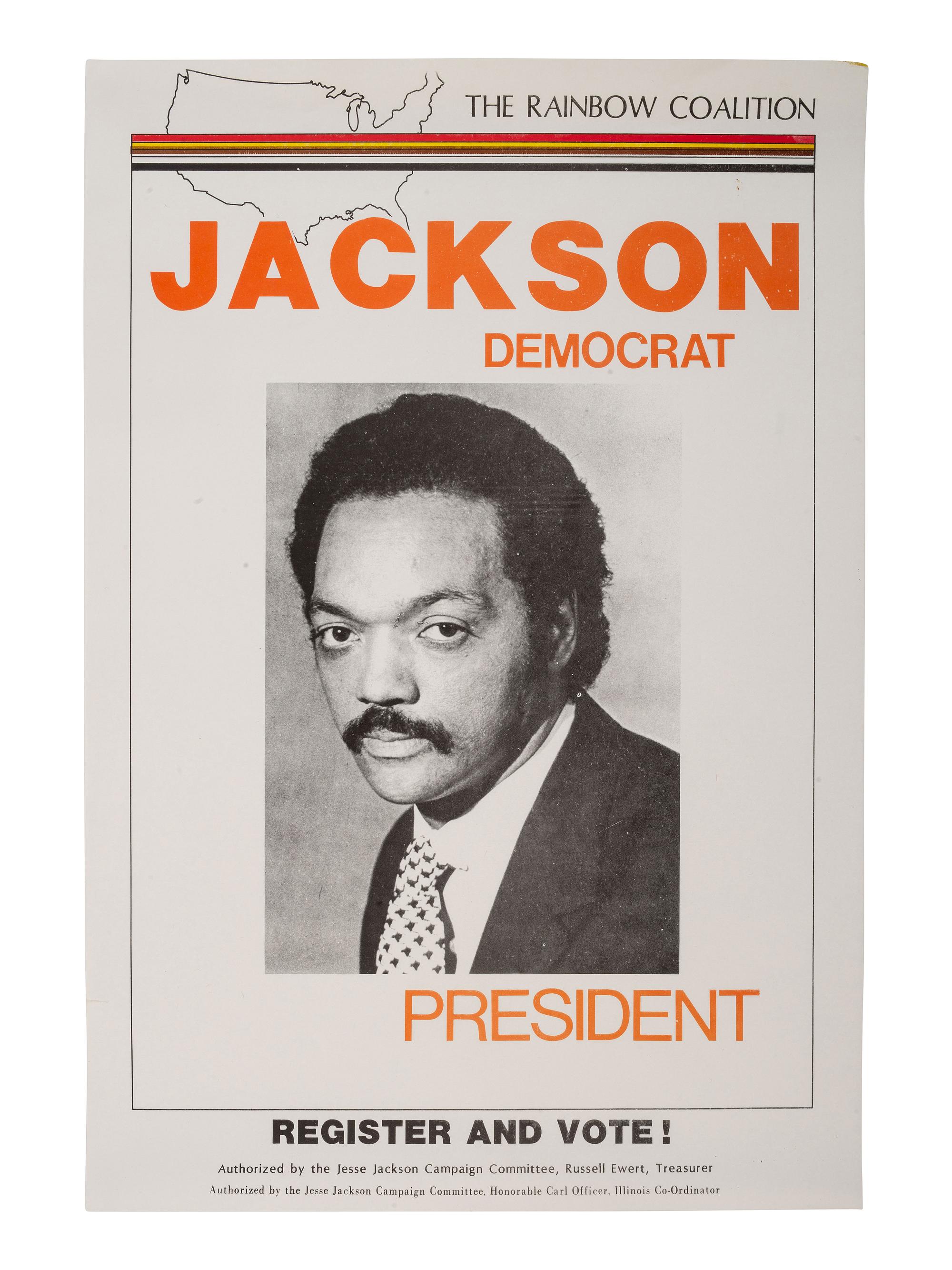 [JACKSON, Rev. Jesse L. (b. 1941 )]. Political ephemera from Jackson's 1984 and 1988 presidential campaigns, comprising: