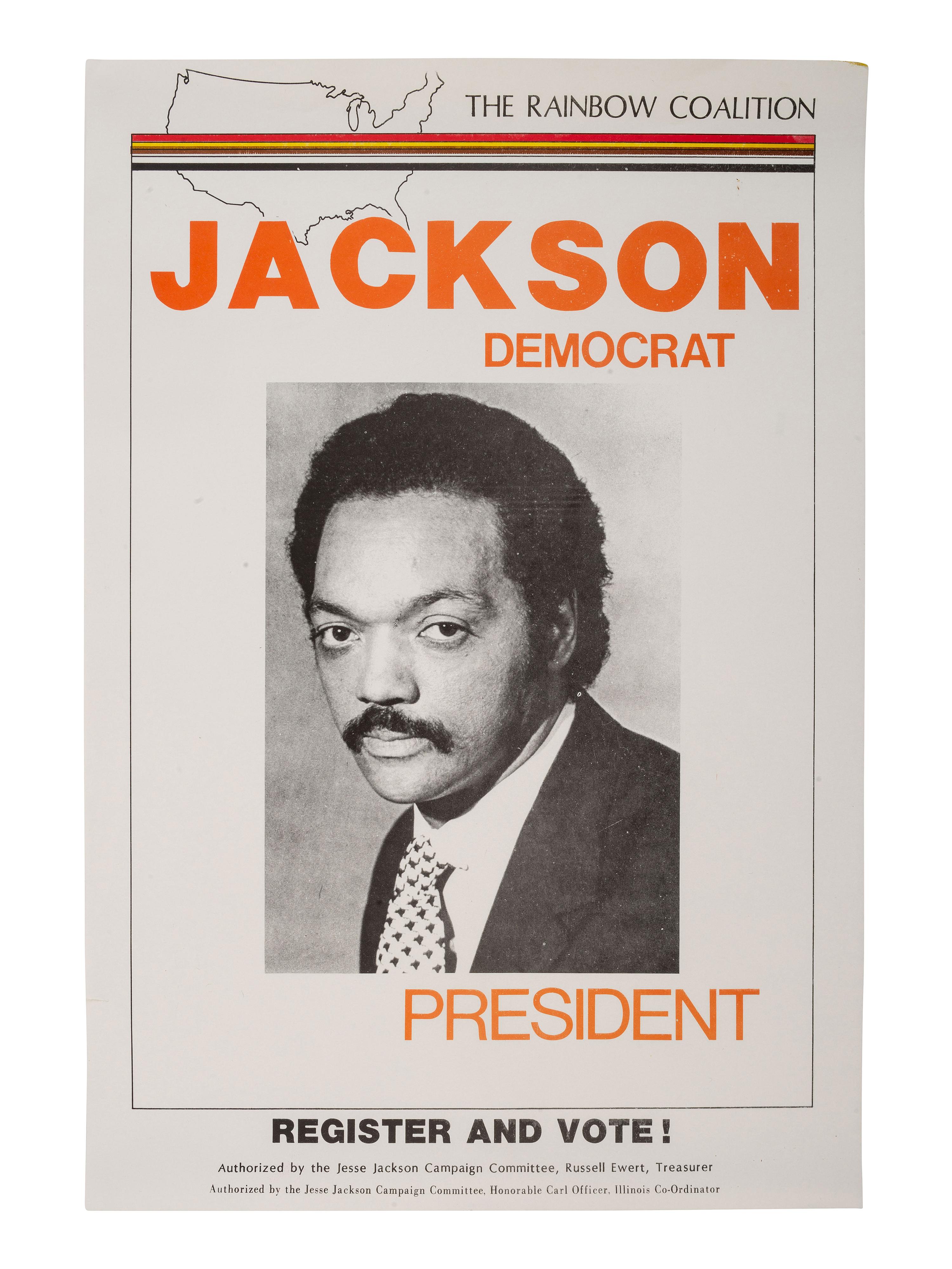 [JACKSON, Rev. Jesse L. (b. 1941 )]. Political ephemera from Jackson's 1984 and 1988 presidential campaigns, comprising:
