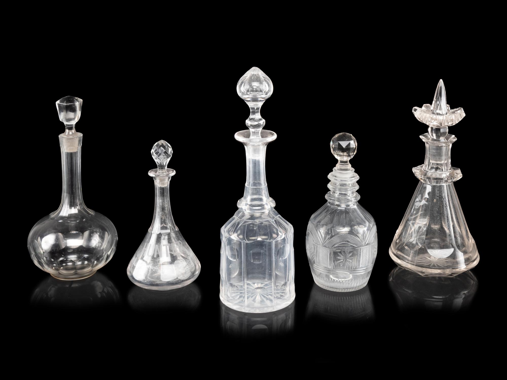 Five Cut-Glass Decanters