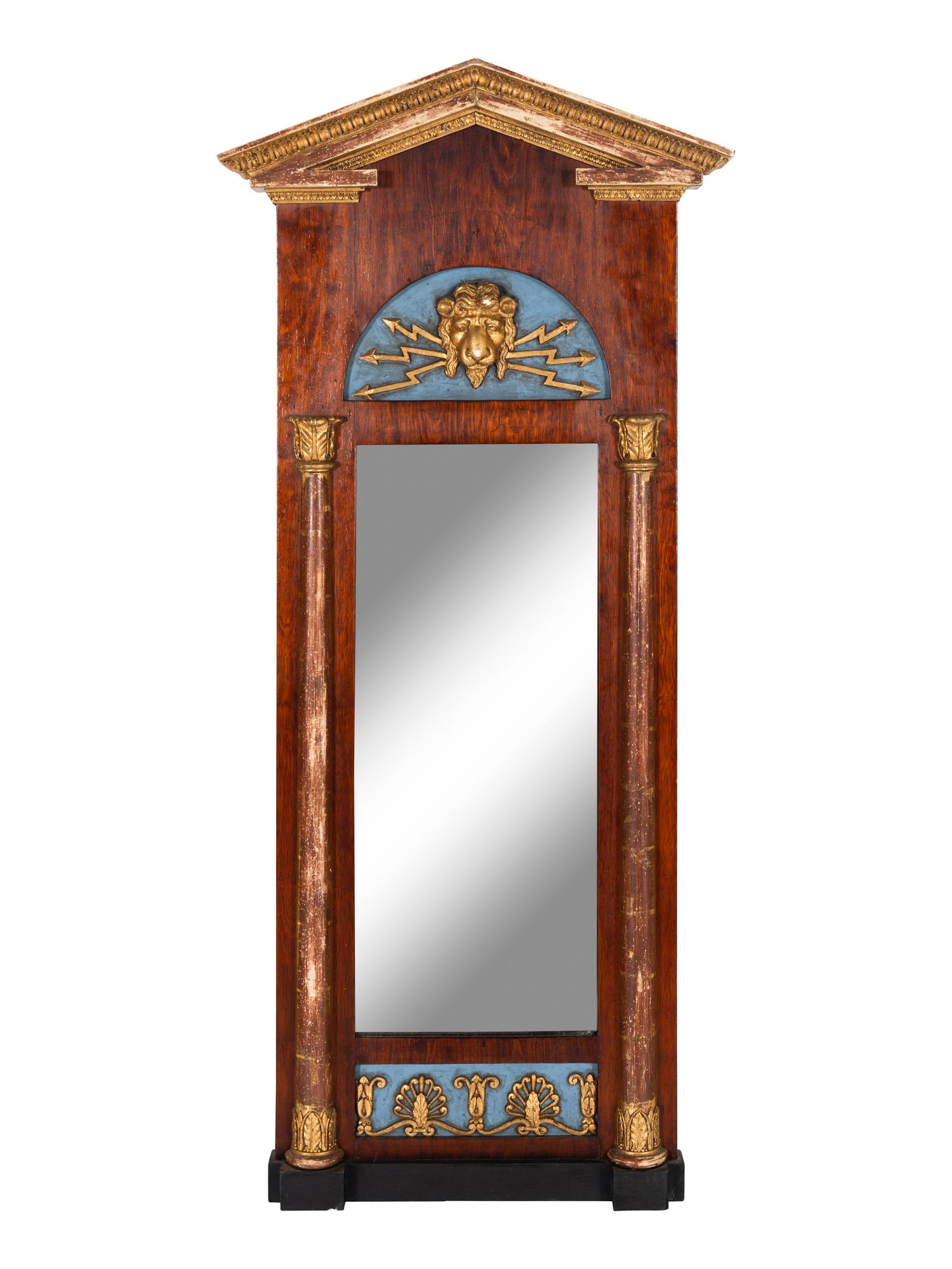 A Swedish Neoclassical Painted and Parcel Gilt Walnut Pier Mirror
