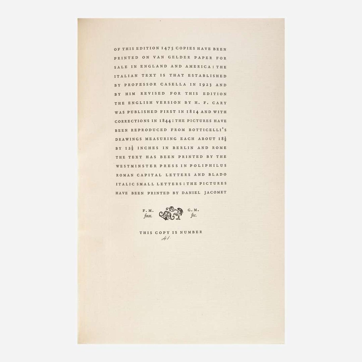 [Private Press] [Nonesuch Press, The] Alighieri, Dante La Divina Commedia or The Divine Vision of Dante Alighieri...