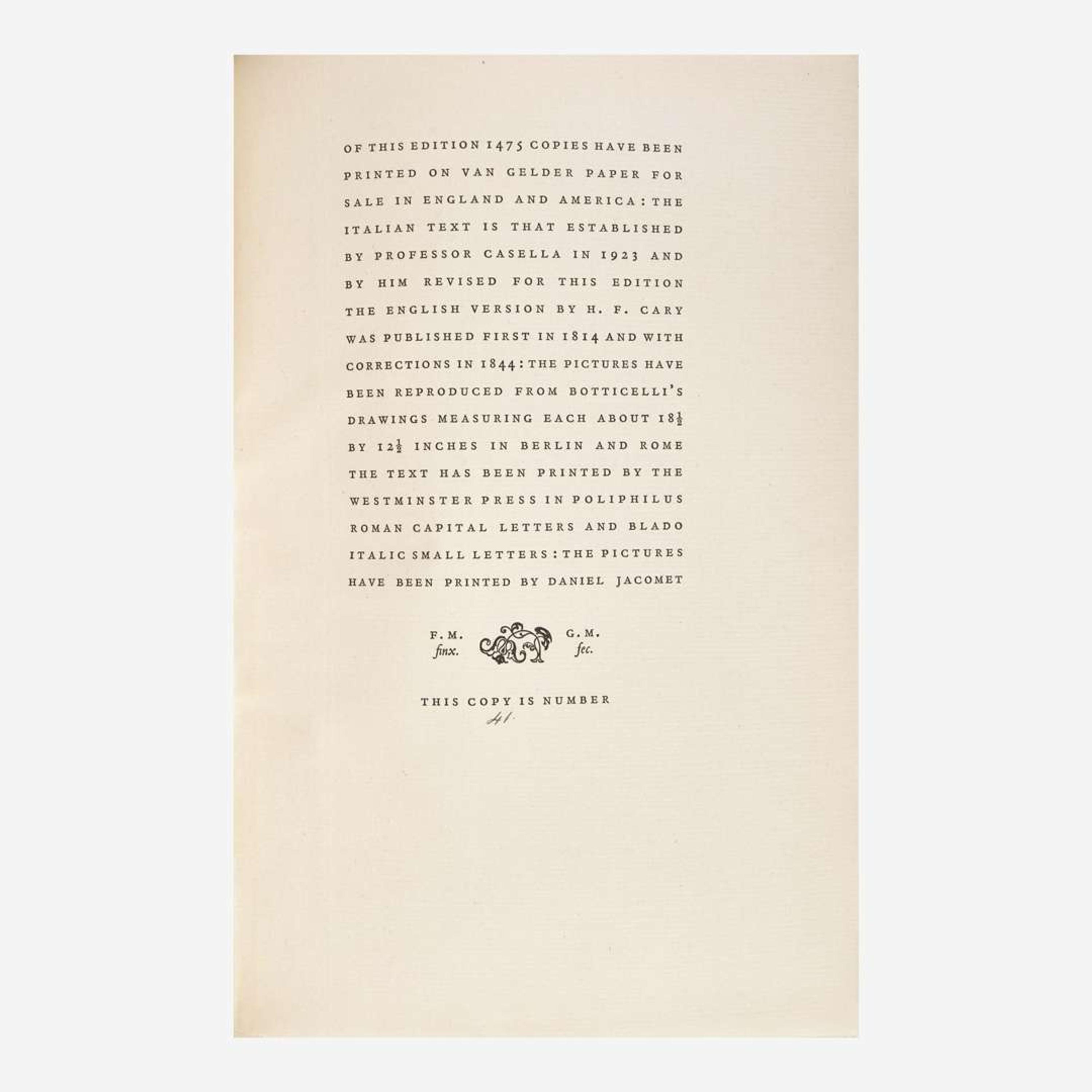 [Private Press] [Nonesuch Press, The] Alighieri, Dante La Divina Commedia or The Divine Vision of Dante Alighieri...