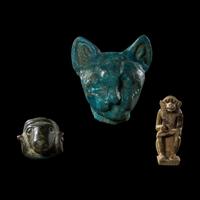 Three Egyptian Bronze and Faience Amulets