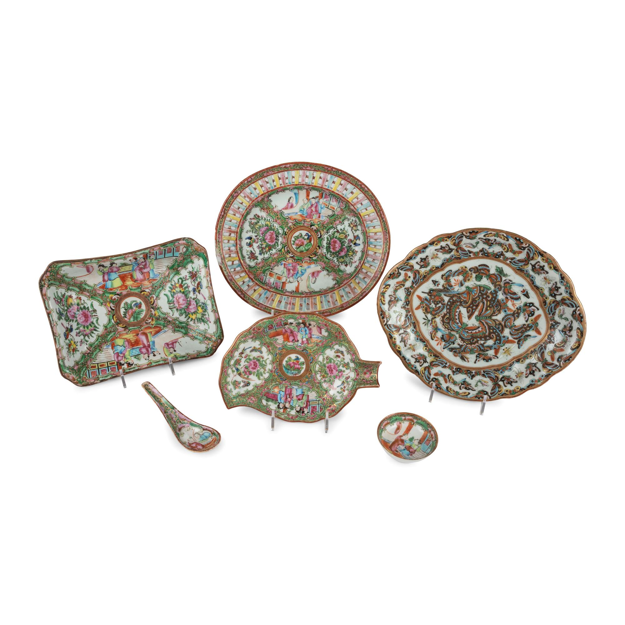 A Collection of Chinese Export Rose Medallion Porcelain Table Articles