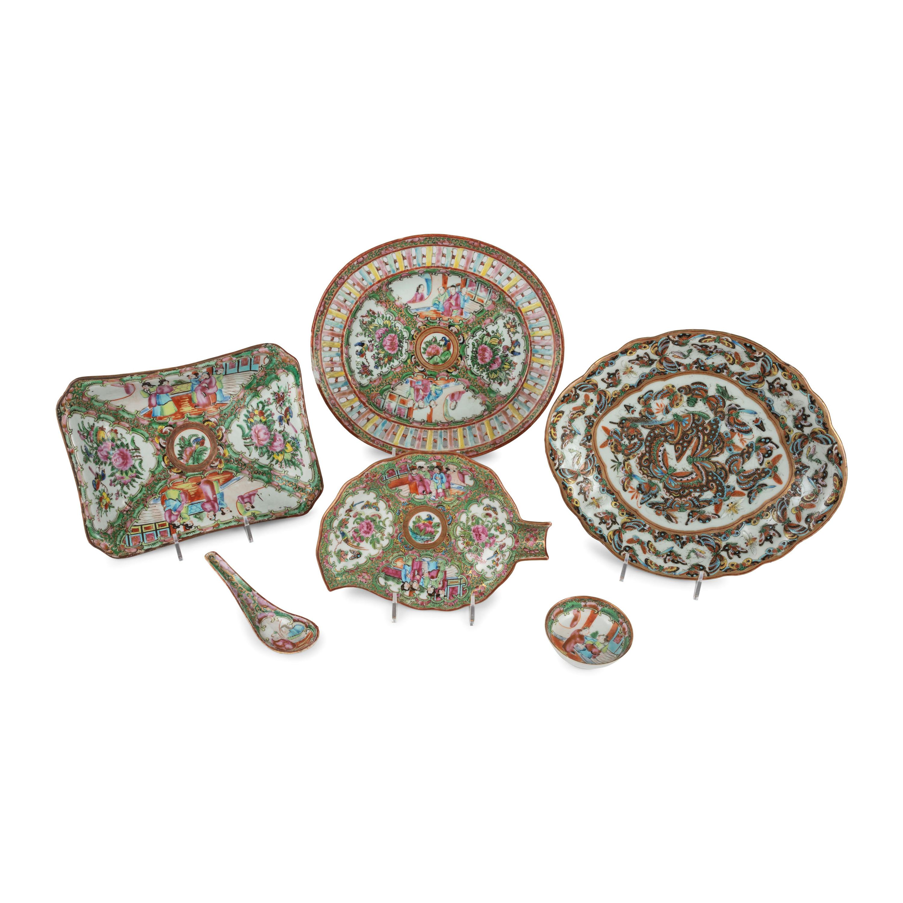 A Collection of Chinese Export Rose Medallion Porcelain Table Articles