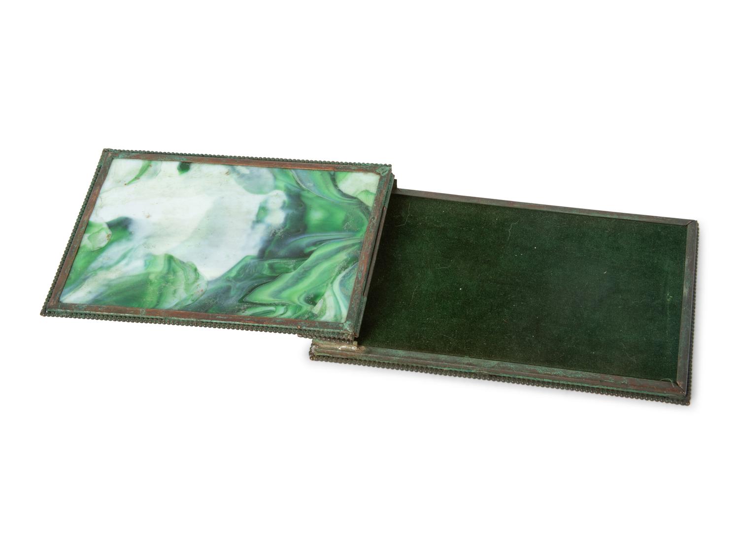 A Group of Arts and Crafts Style Bronze and Glass Desk Articles