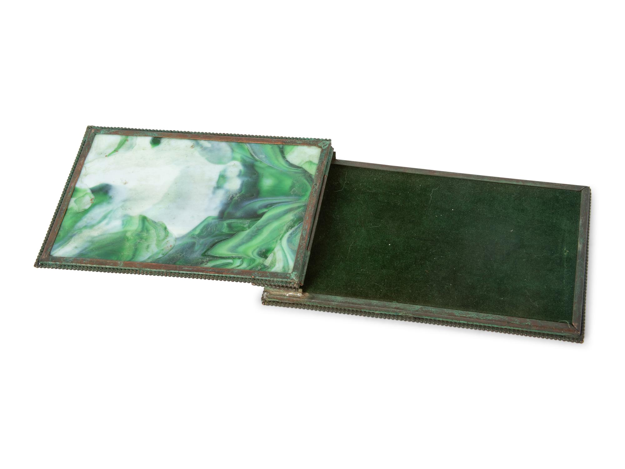 A Group of Arts and Crafts Style Bronze and Glass Desk Articles
