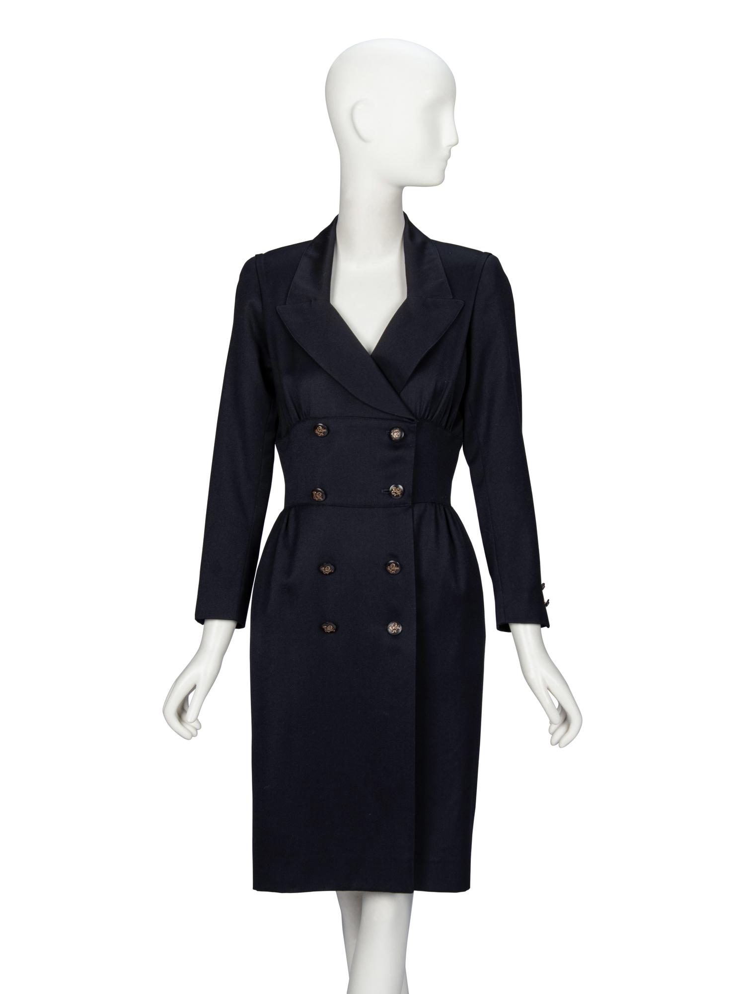 Hermès, Fitted Black Wool Dress