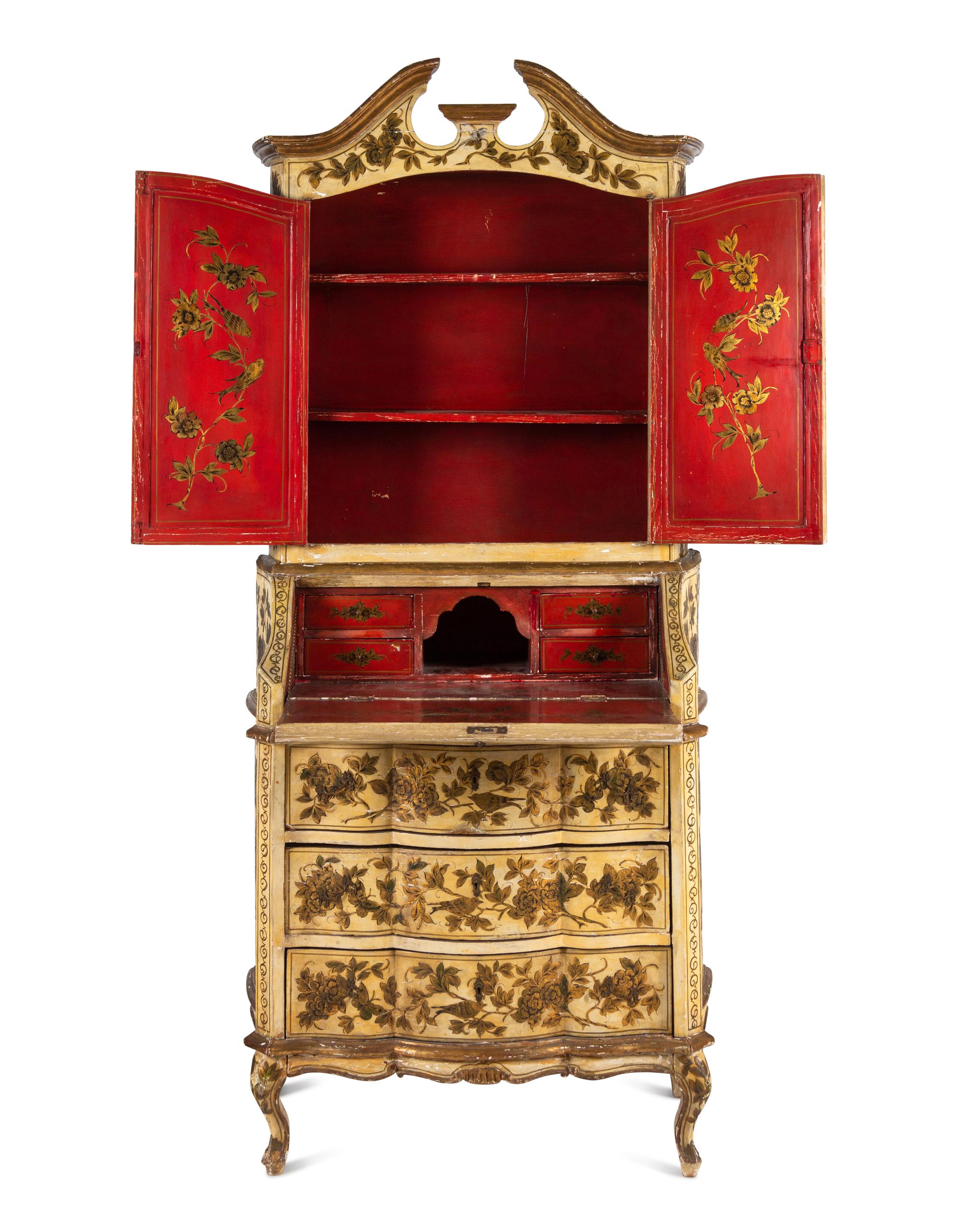 An Italian Cream and Gold-Painted Bureau Cabinet