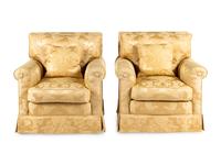 A Pair of Damask-Upholstered Easy Chairs