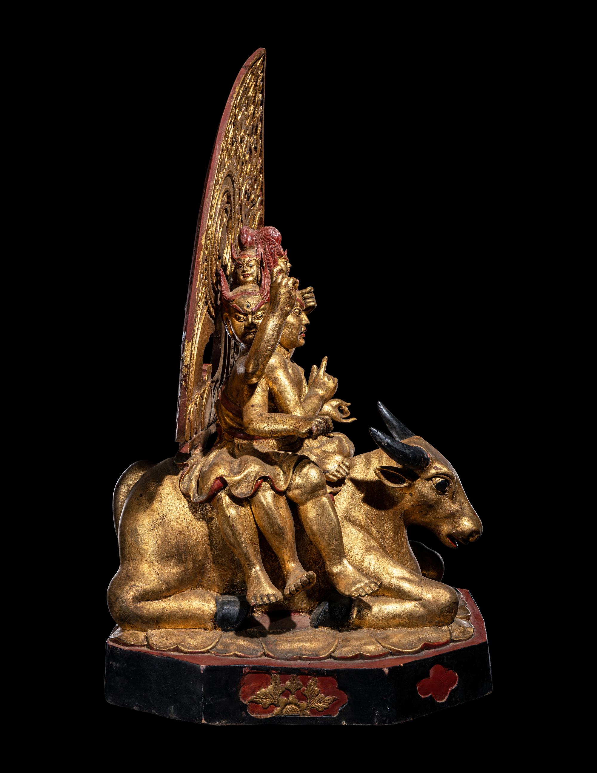 A Large Japanese Gilt and Red Lacquered Wood Figure a Bodhisattva