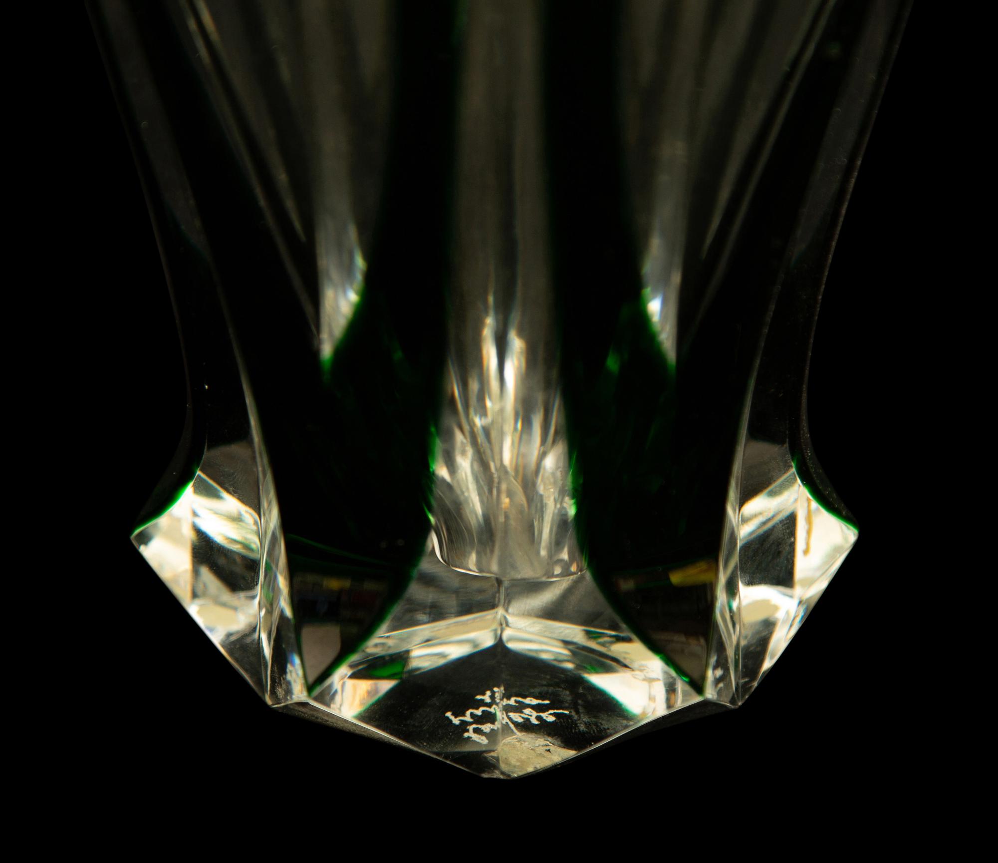 A Murano Green Overlay Clear Glass Vase signed Cenedese — 20th Century