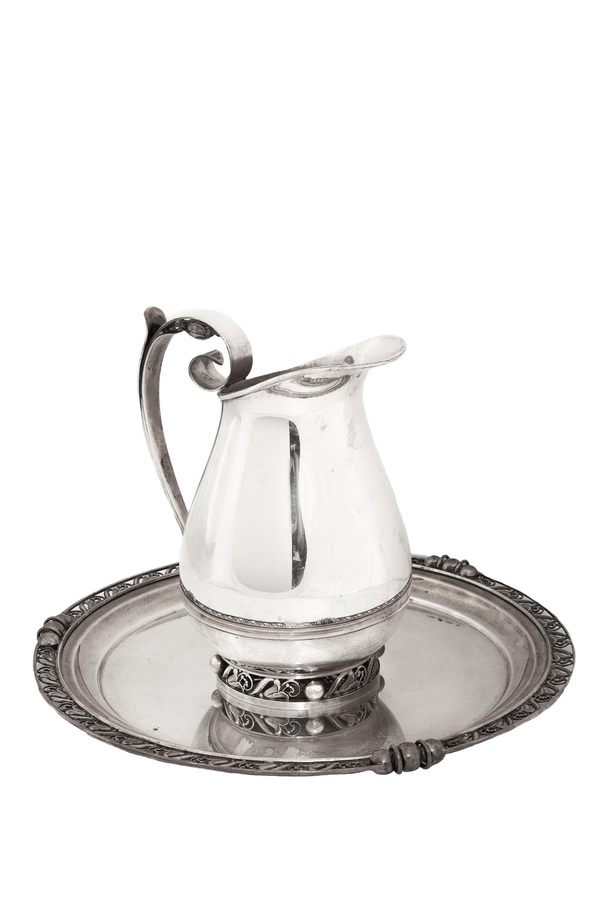 An American Silver Water Pitcher and Serving Tray in the Jensen Manner
