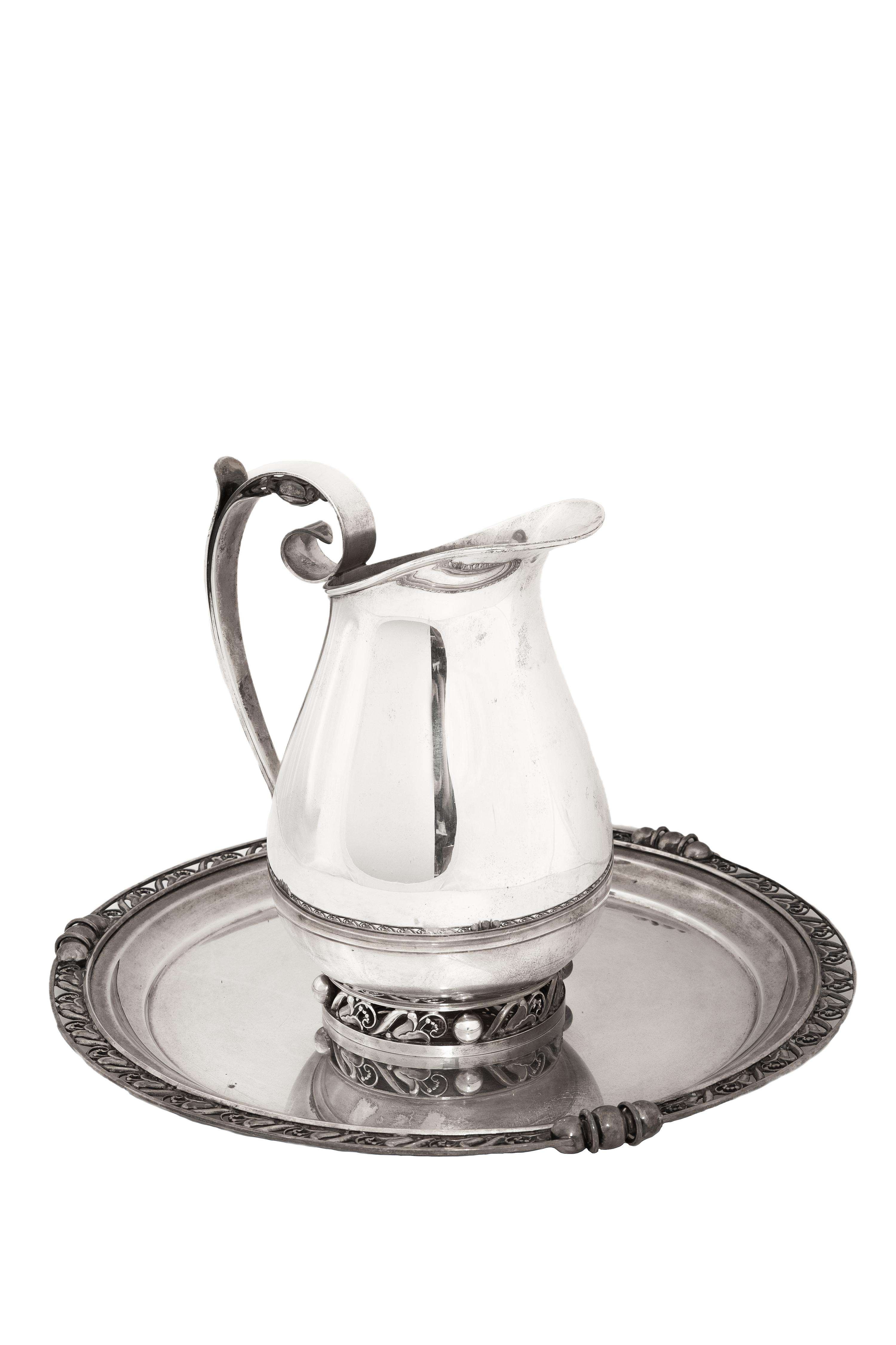 An American Silver Water Pitcher and Serving Tray in the Jensen Manner